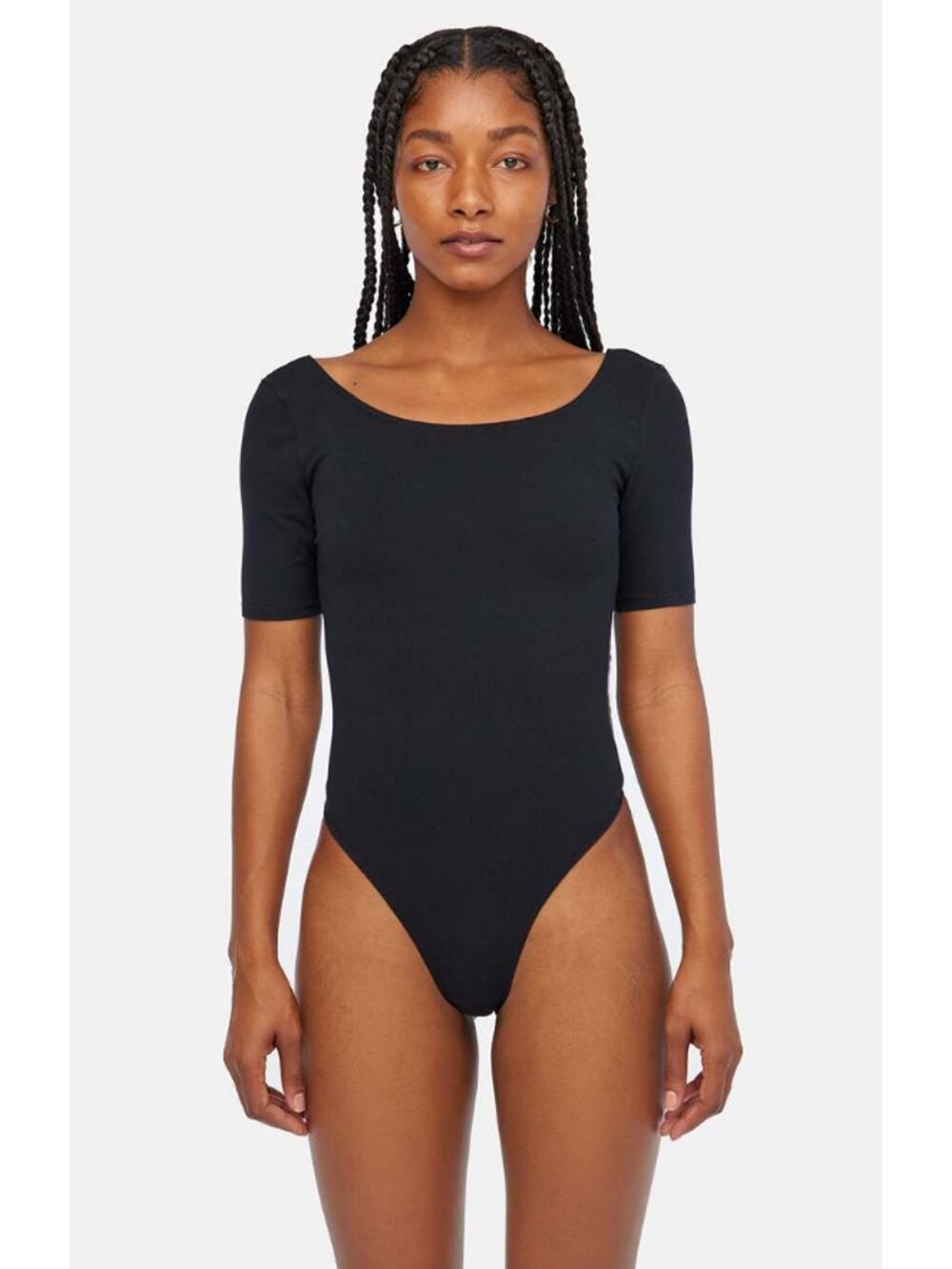 LACAUSA Women's Dawn Bodysuit Small Black Tar Short Sleeve Fitted Stretch NWT